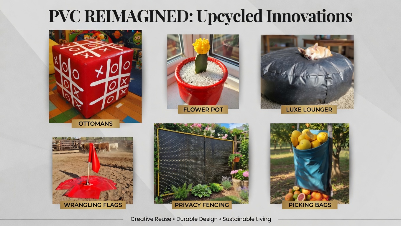 Upcycled reinforced PVC tarp products